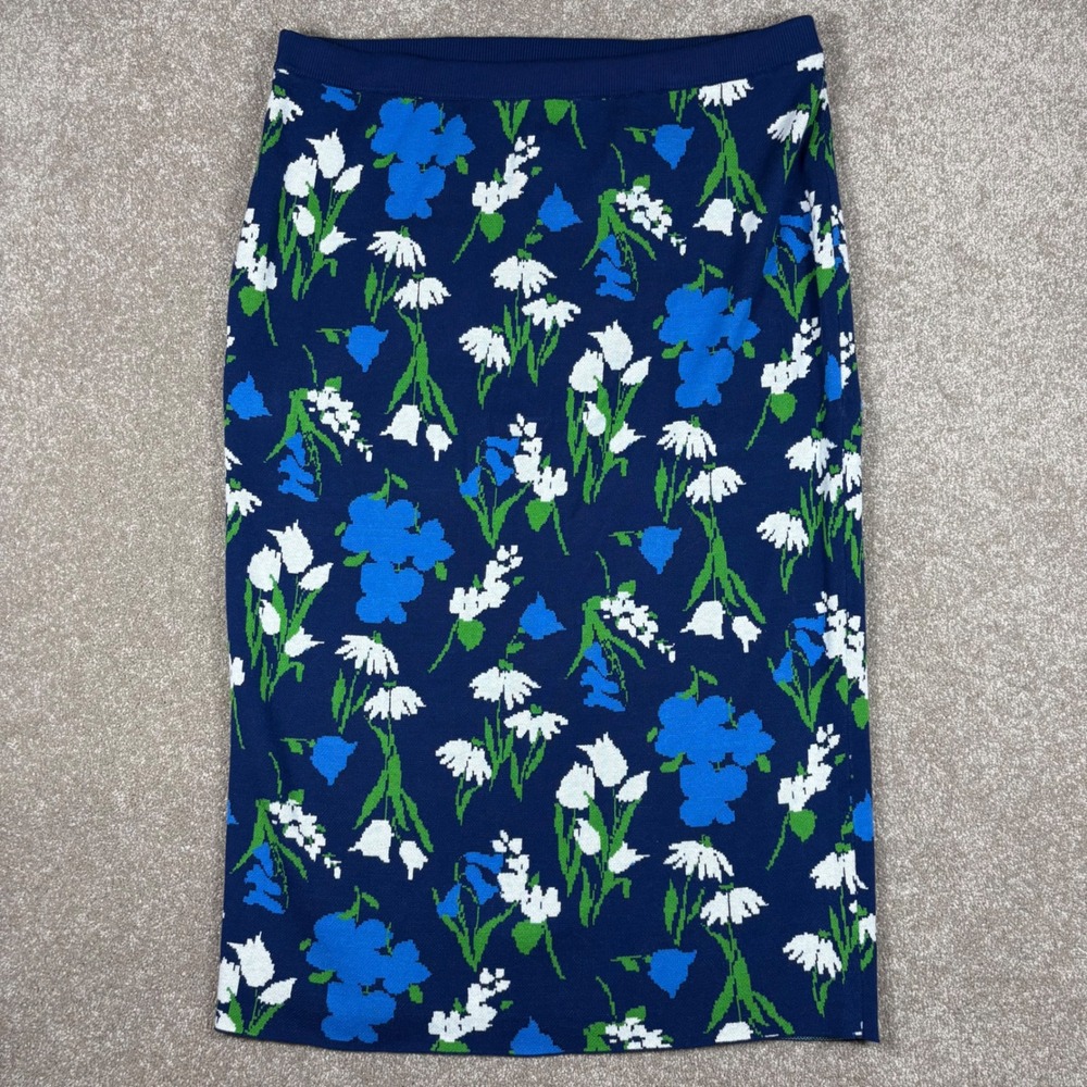 Kate Spade New York Floral Knit Midi Skirt Navy Blue XXL Pencil Skirt